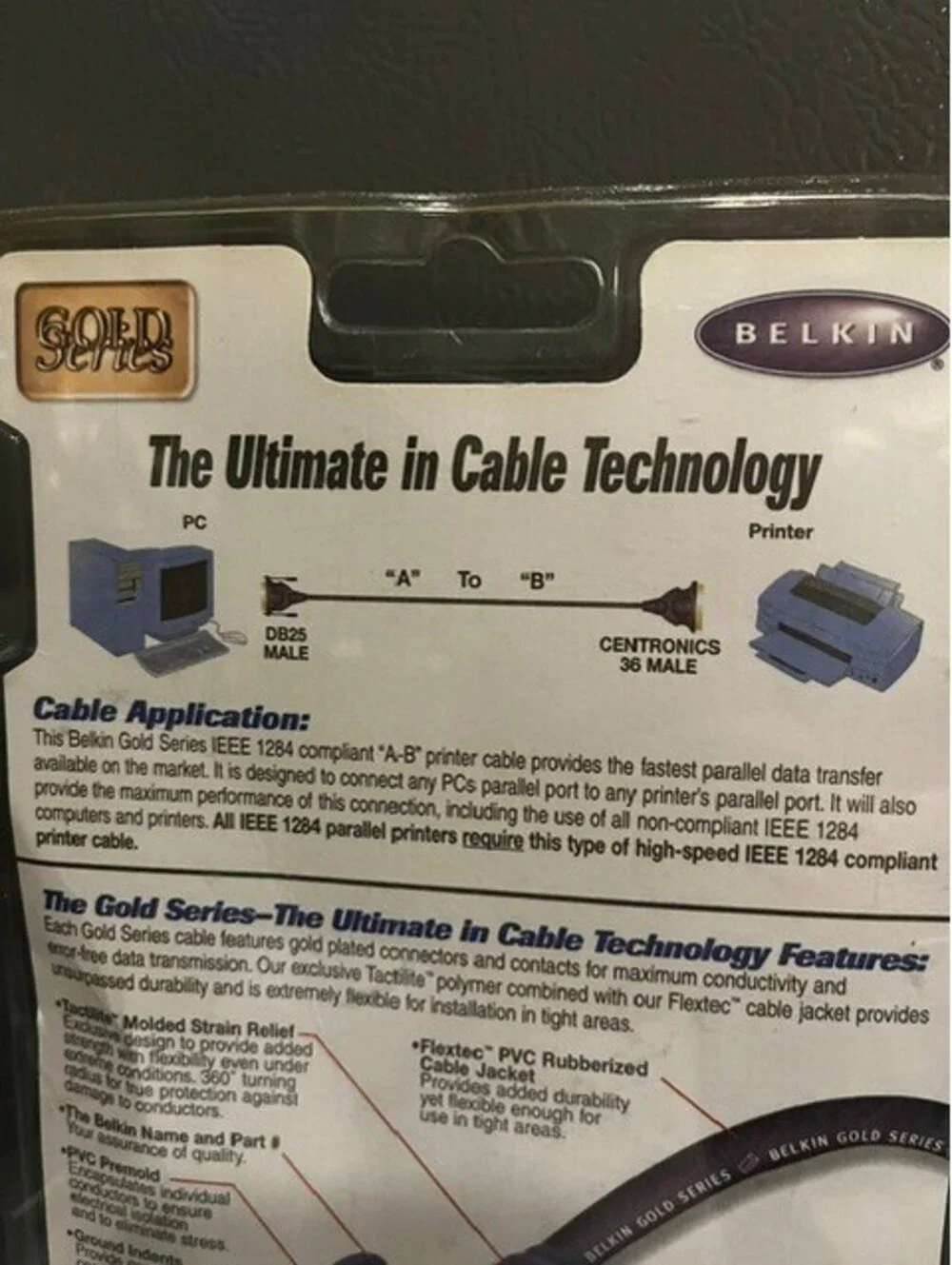 Belkin Gold Series IEEE 1284 Printer Cable 10ft DB25 to Centronics 36 NIP